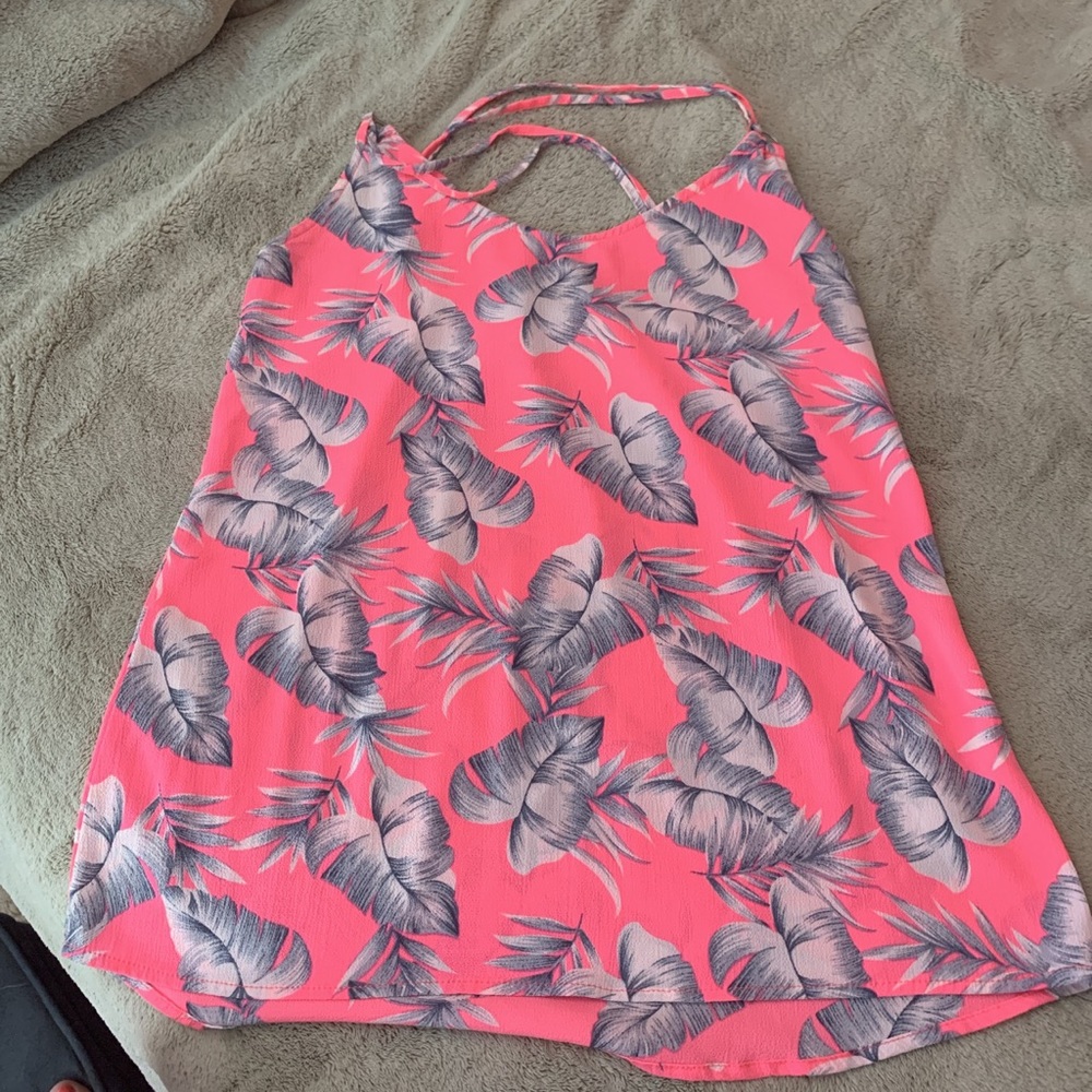 Pink cross cross back patterned tank top